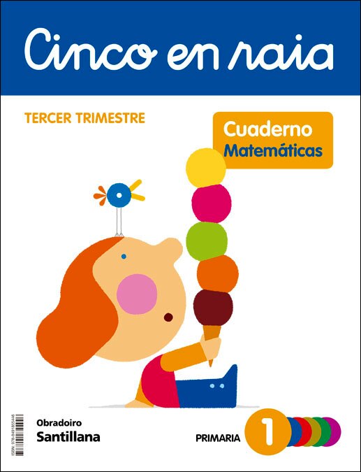 Portada de CINCO EN RAIA CADERNO MATEMATICAS 1 PRIMARIA 3 TRIM (Tapa blanda).