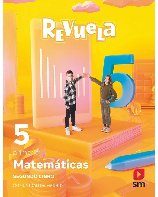 Portada de Matemáticas. Trimestres temáticos. 5 Primaria. Revuela. Comunidad de Madrid (Tapa blanda).