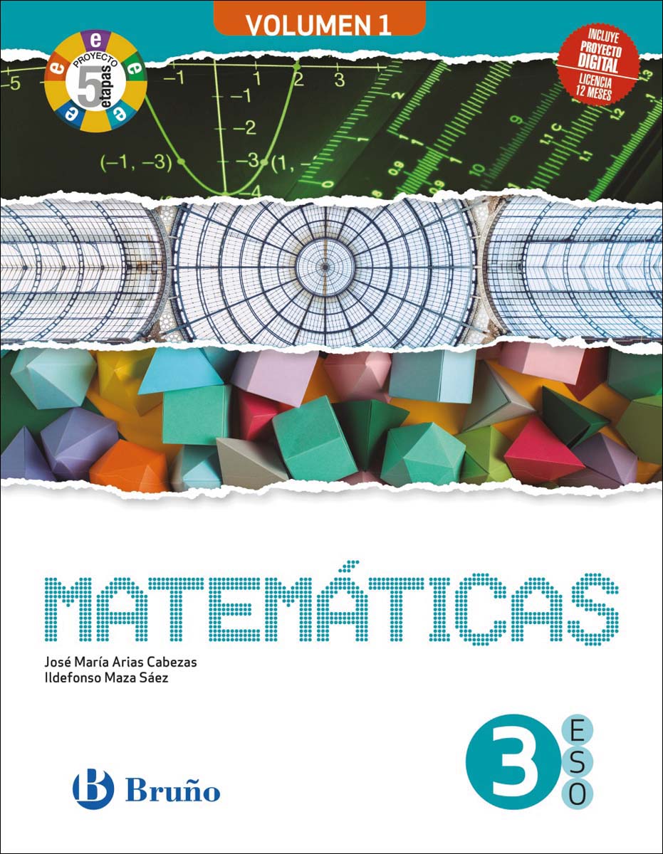 Portada de Matemáticas 3 ESO 3 volúmenes Proyecto 5 etapas.