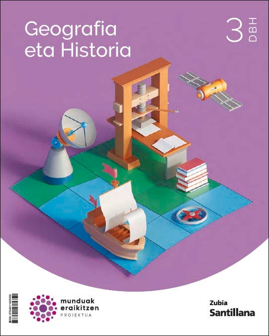 Portada de GEOGRAFIA ETA HISTORIA 3 DBH MUNDUAK ERAIKITZEN (Tapa blanda).