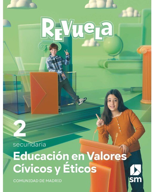 Portada de Educación en Valores Cívicos y Éticos. 1 y 2 Secundaria. Revuela. Comunidad de Madrid (Tapa blanda).