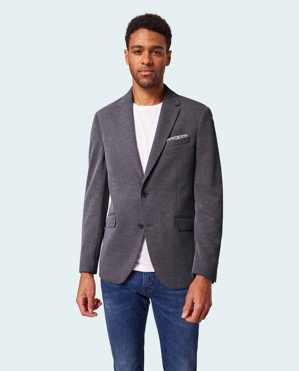 Blazer de Estrutura em Tecido Jersey Azul-1