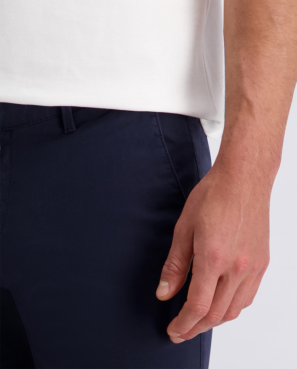 Calças Chino de Tecido Técnico Tapered Fit - Bege Azul-marinho-4