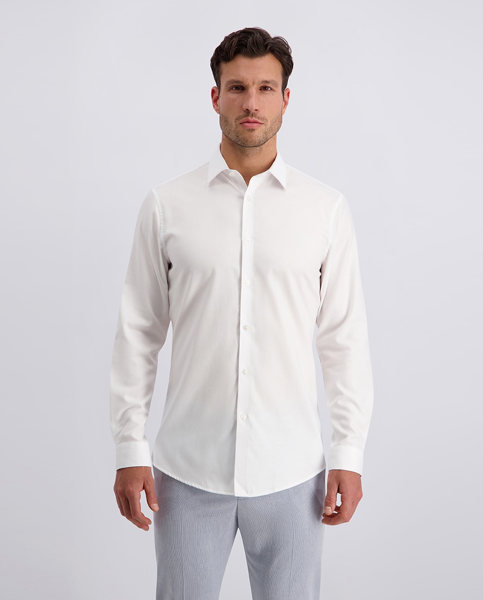 Camisa de Manga Comprida Clássica com Estrutura e Gola Kent - Azul-Celeste Branco-1