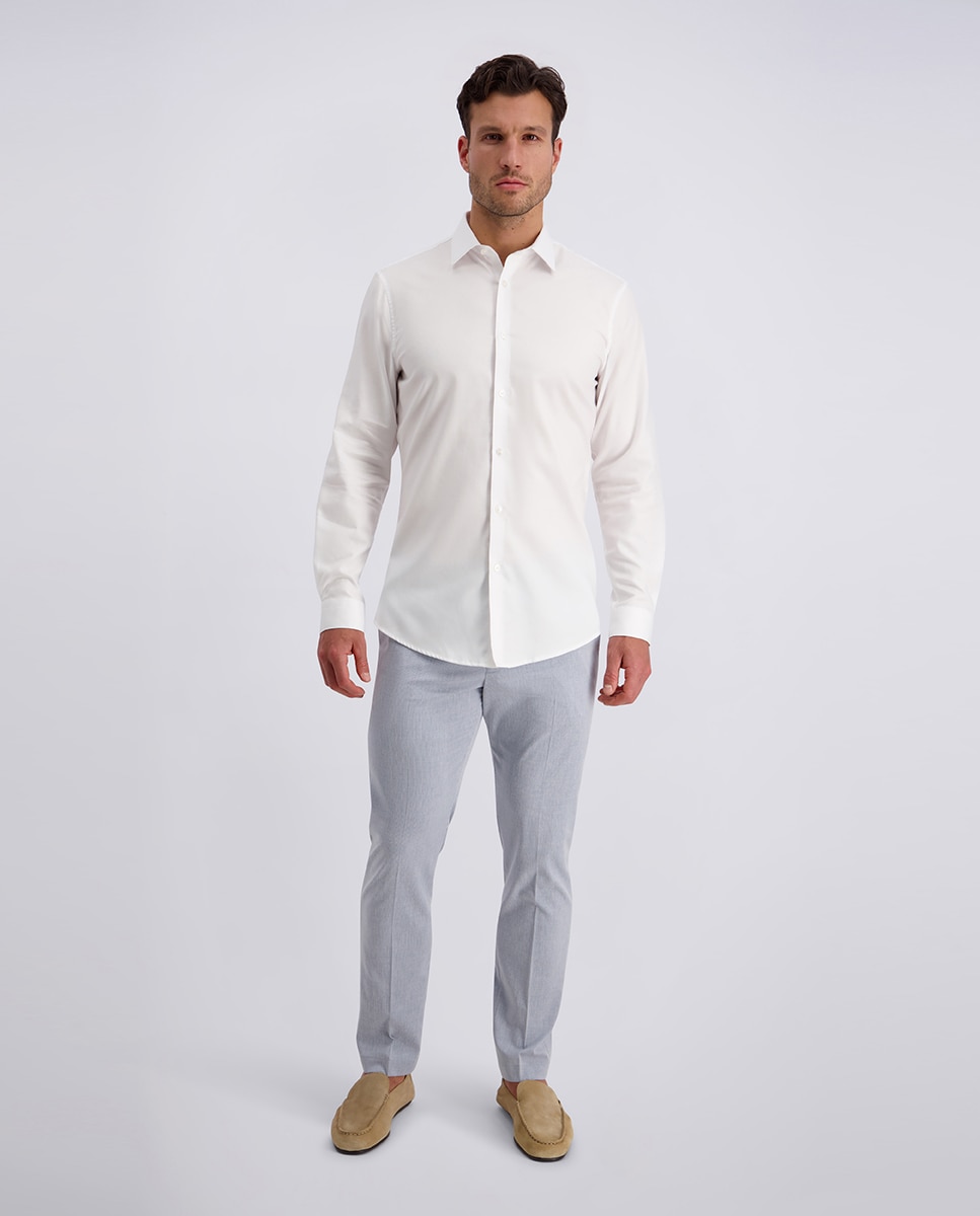 Camisa de Manga Comprida Clássica com Estrutura e Gola Kent - Azul-Celeste Branco-5