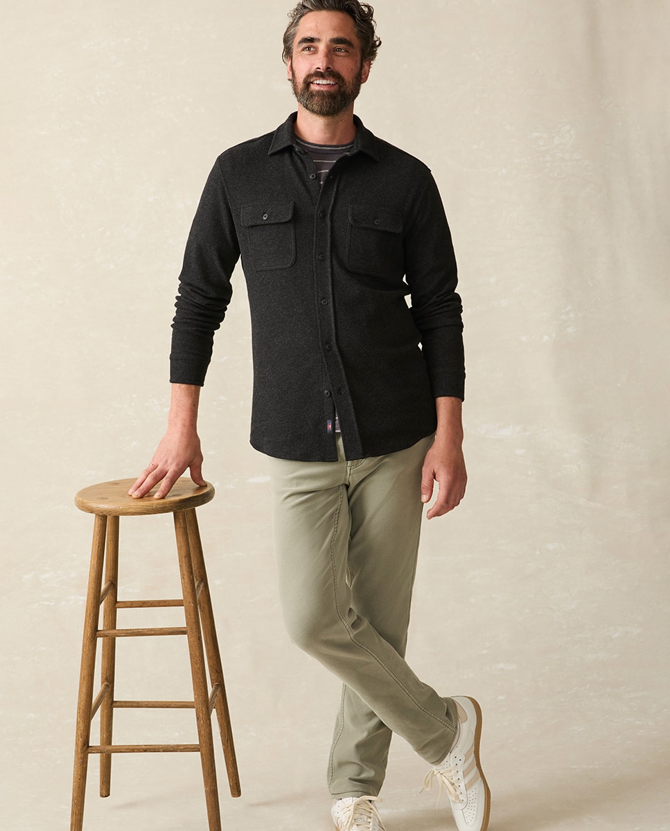 Camisa com Stretch e Textura de Jersey Preto-4