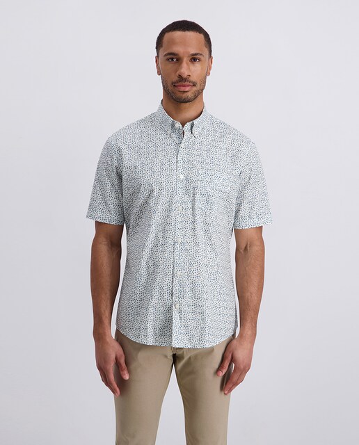 Camisa M/C de hombre Custom Fit print flores azul