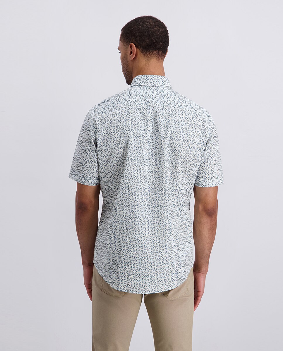 Camisa M/C Custom Fit com Estampado Floral - Azul Azul-2