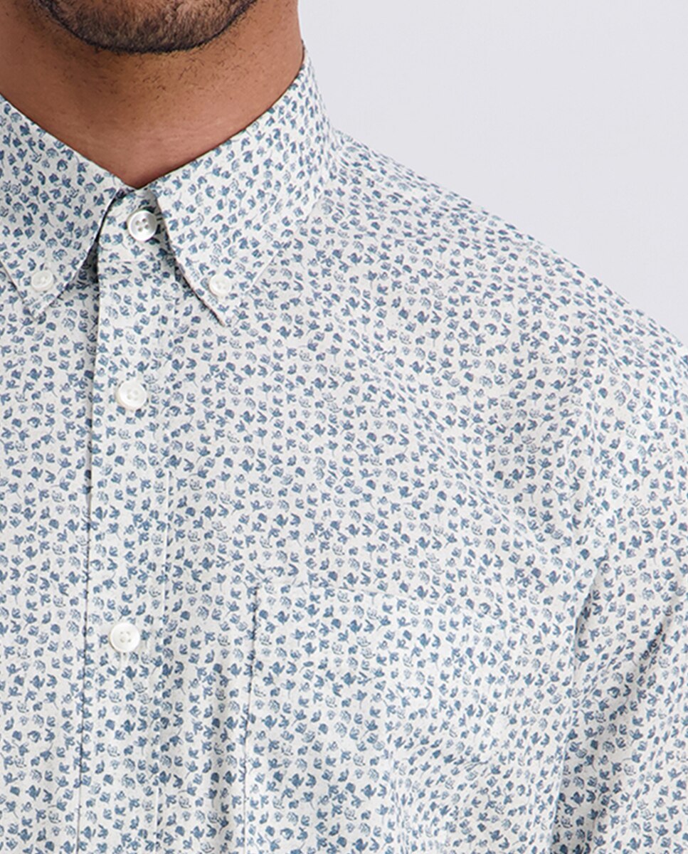 Camisa M/C Custom Fit com Estampado Floral - Azul Azul-3