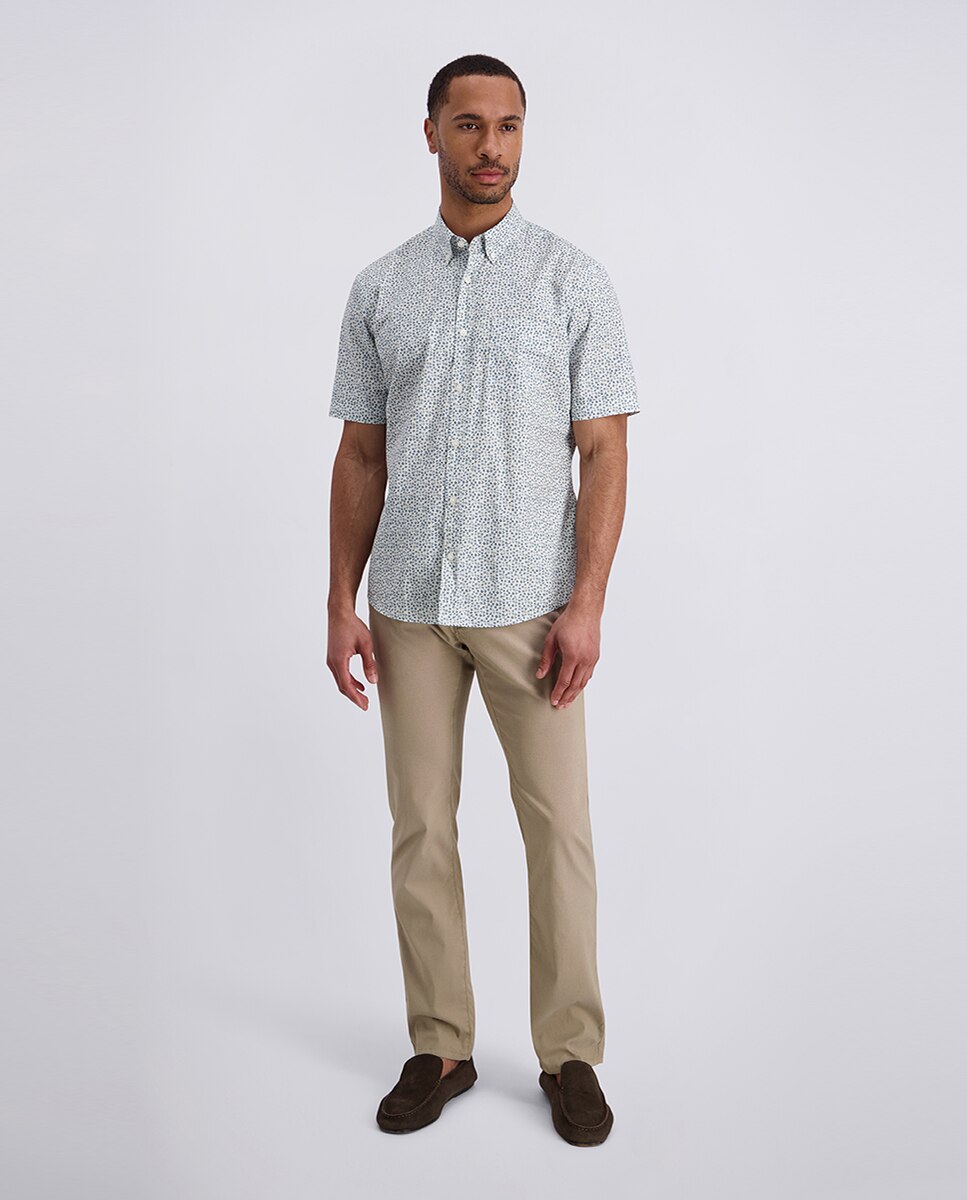 Camisa M/C Custom Fit com Estampado Floral - Azul Azul-4