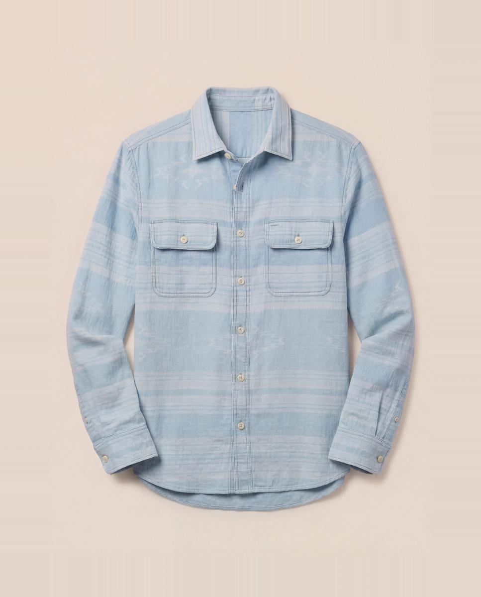 Camisa de Manga Comprida com Estampado Étnico Azul-3