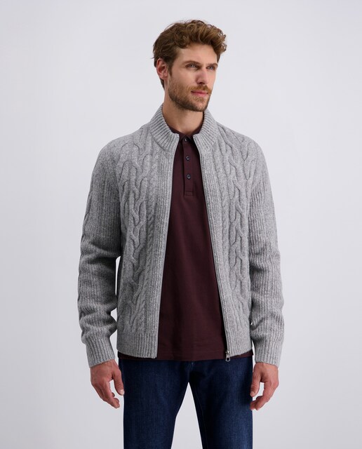 Imagem 0 de Cardigan de Malha do Cabo com Estrutura - Cinzento
