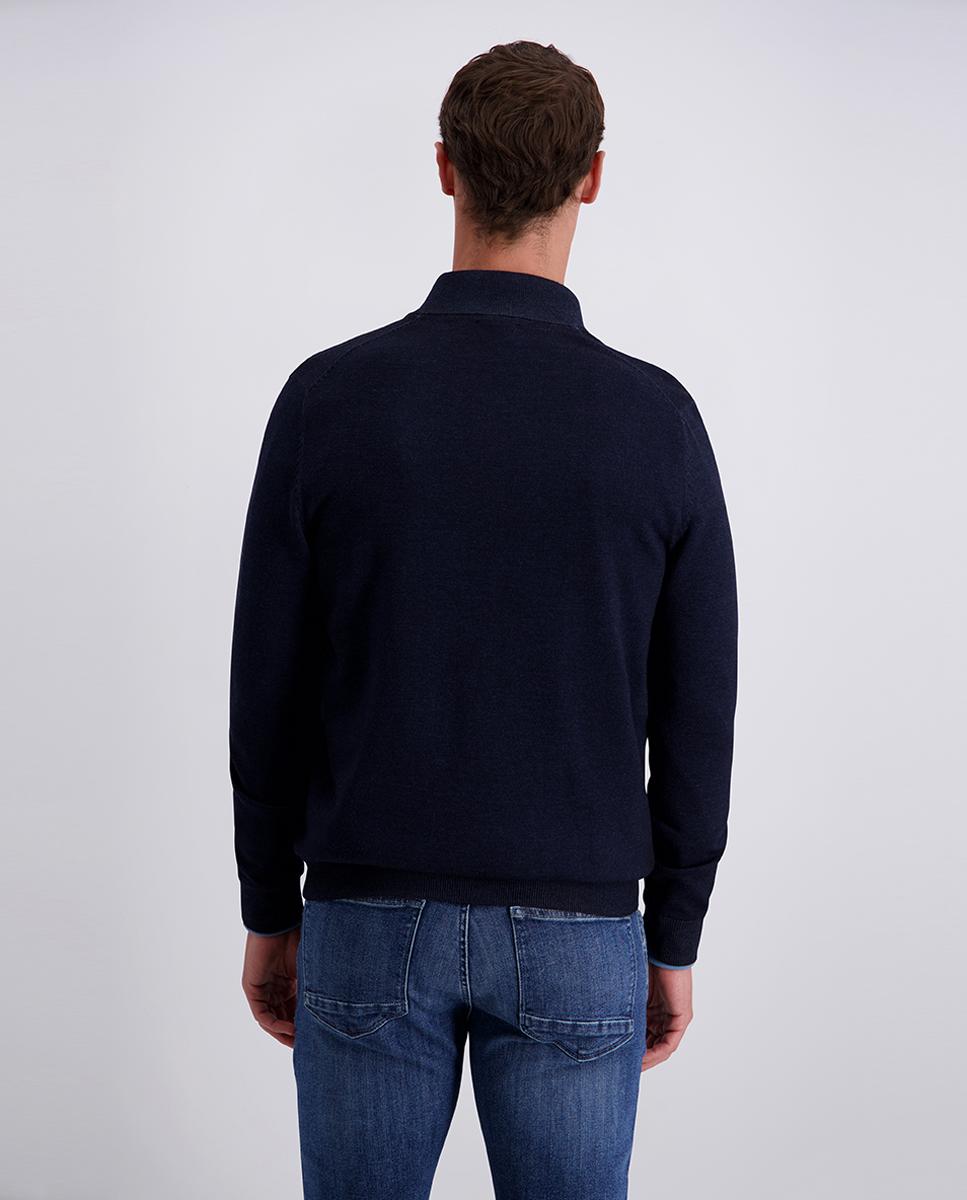 Cardigan de Malha Merino com Lavagem e Fecho de Correr Azul-marinho-2