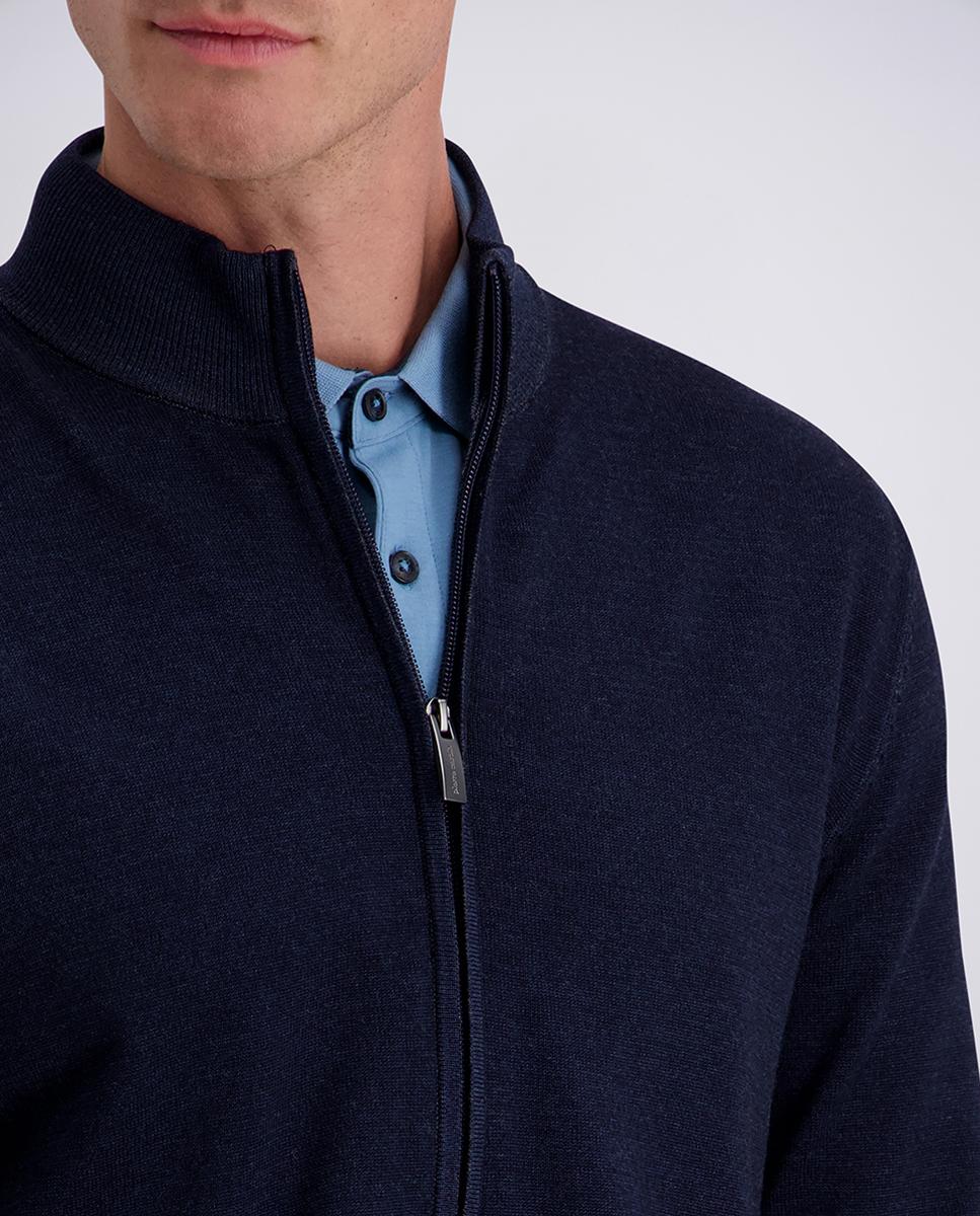 Cardigan de Malha Merino com Lavagem e Fecho de Correr Azul-marinho-3