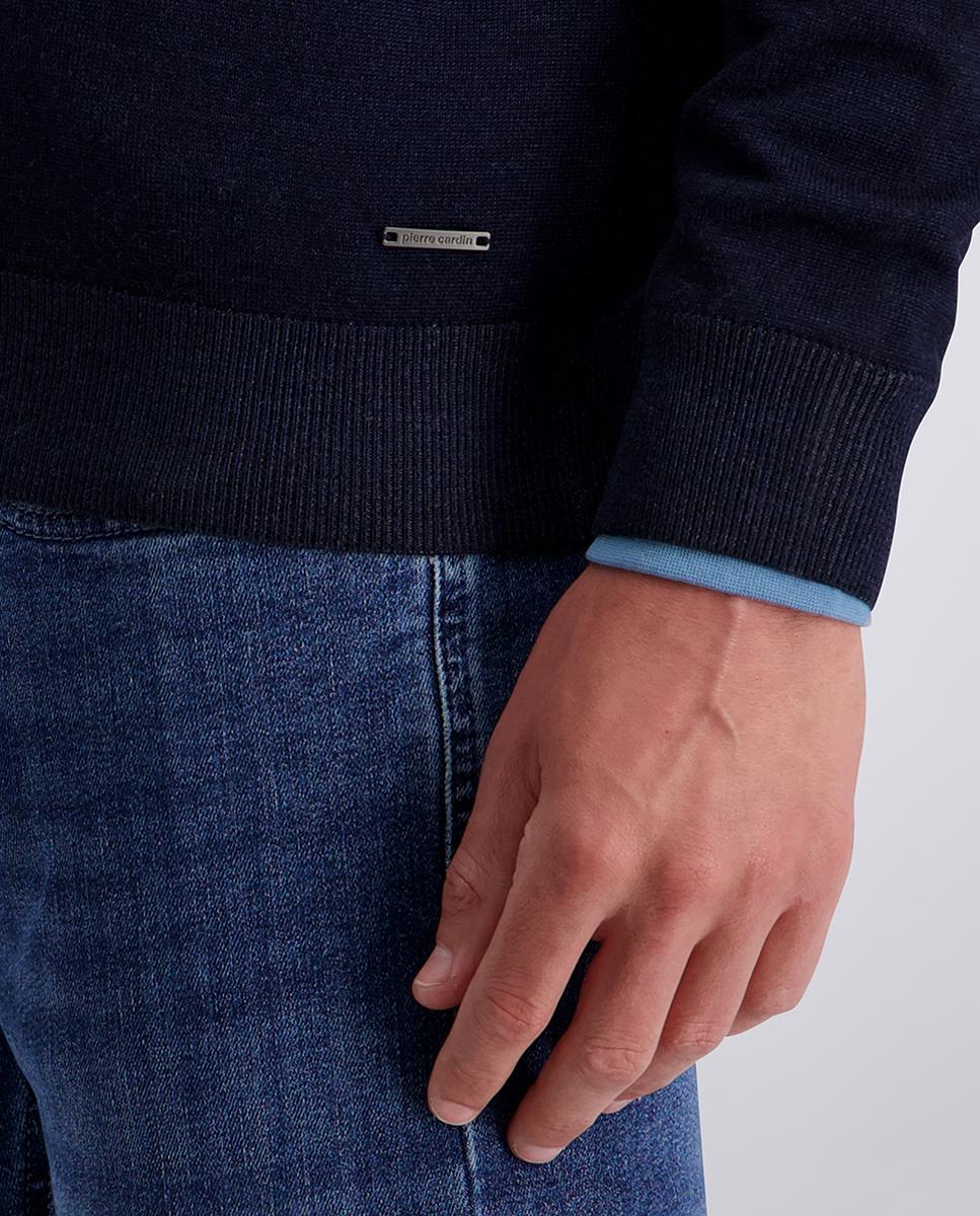 Cardigan de Malha Merino com Lavagem e Fecho de Correr Azul-marinho-4