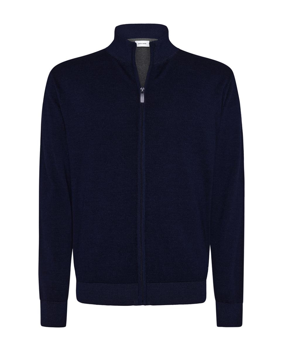 Cardigan de Malha Merino com Lavagem e Fecho de Correr Azul-marinho-5