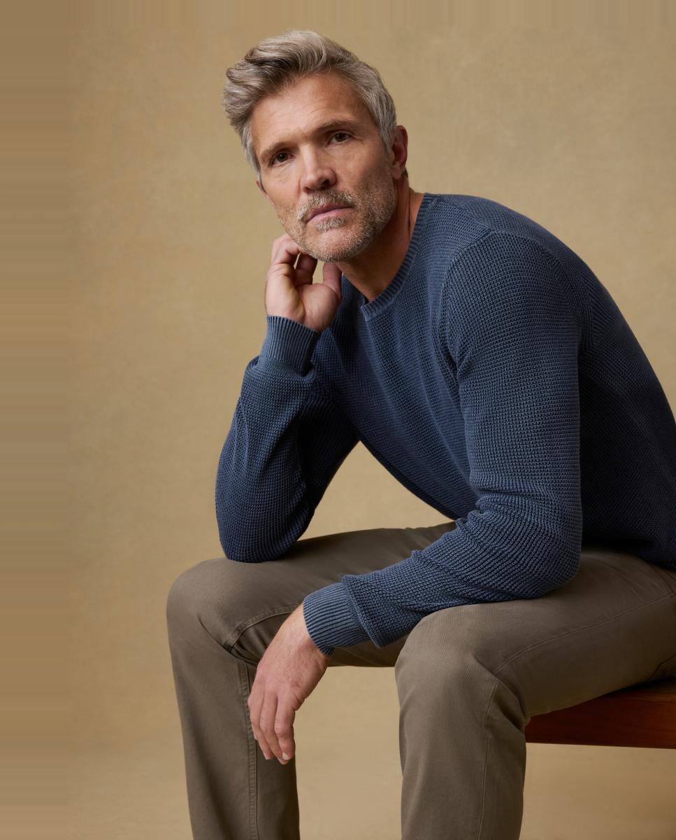 Camisola de Malha Lisa com Decote Redondo Azul-marinho-2