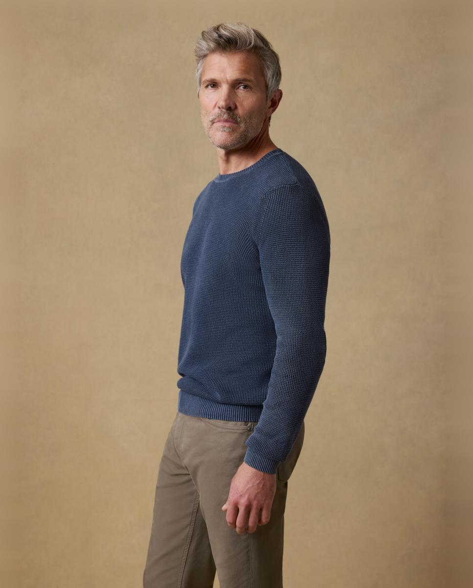 Camisola de Malha Lisa com Decote Redondo Azul-marinho-3