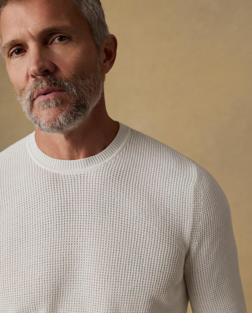 Camisola de Malha Lisa com Decote Redondo Branco-3