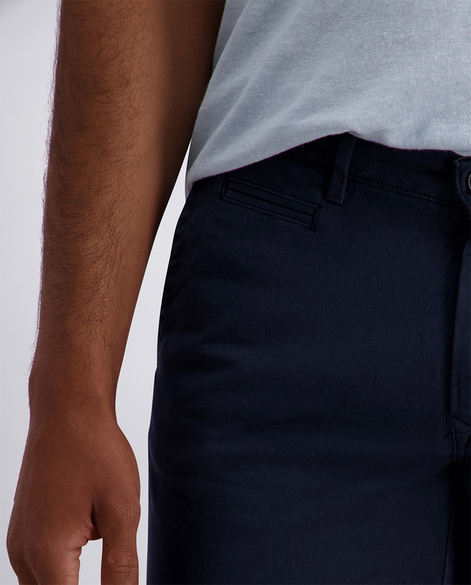 Bermudas de Linho Regular Fit - Branco Azul-marinho-4