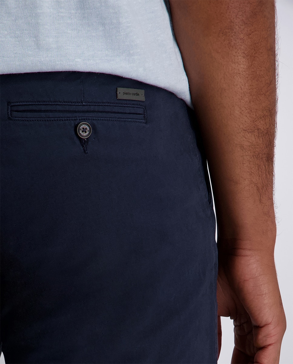 Bermudas de Linho Regular Fit - Branco Azul-marinho-5