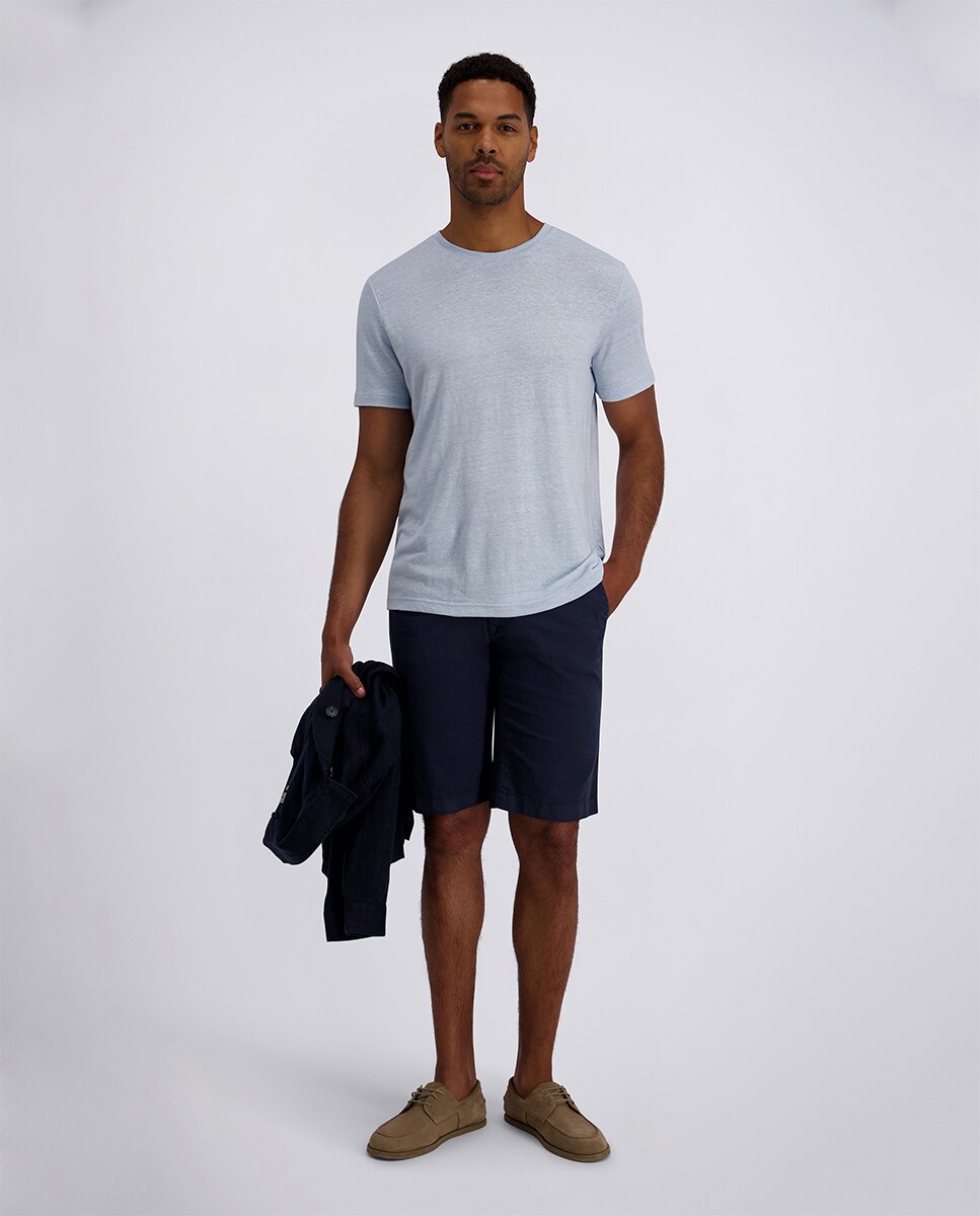 Bermudas de Linho Regular Fit - Branco Azul-marinho-6