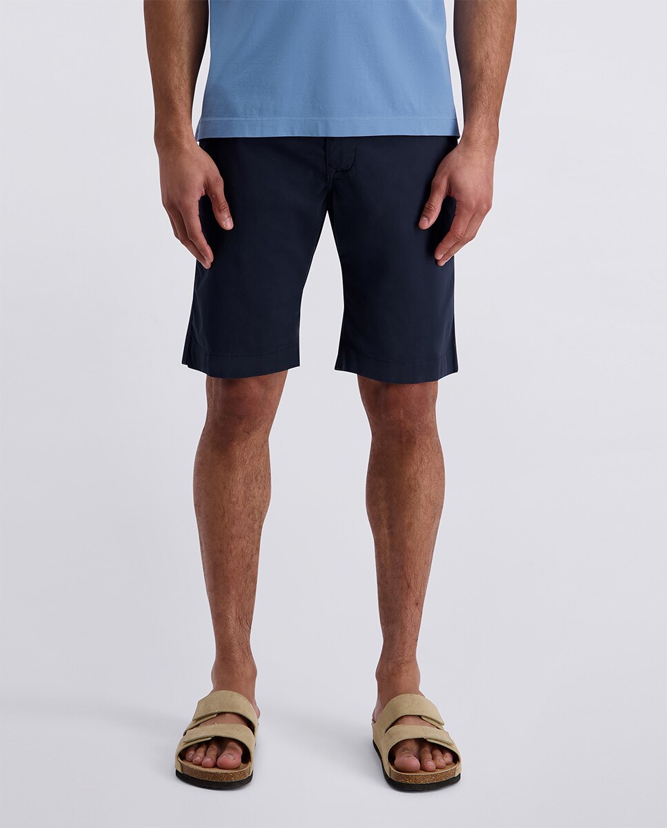 Bermudas Regular Fit de Popelina com Cós Elástico Azul-marinho-2