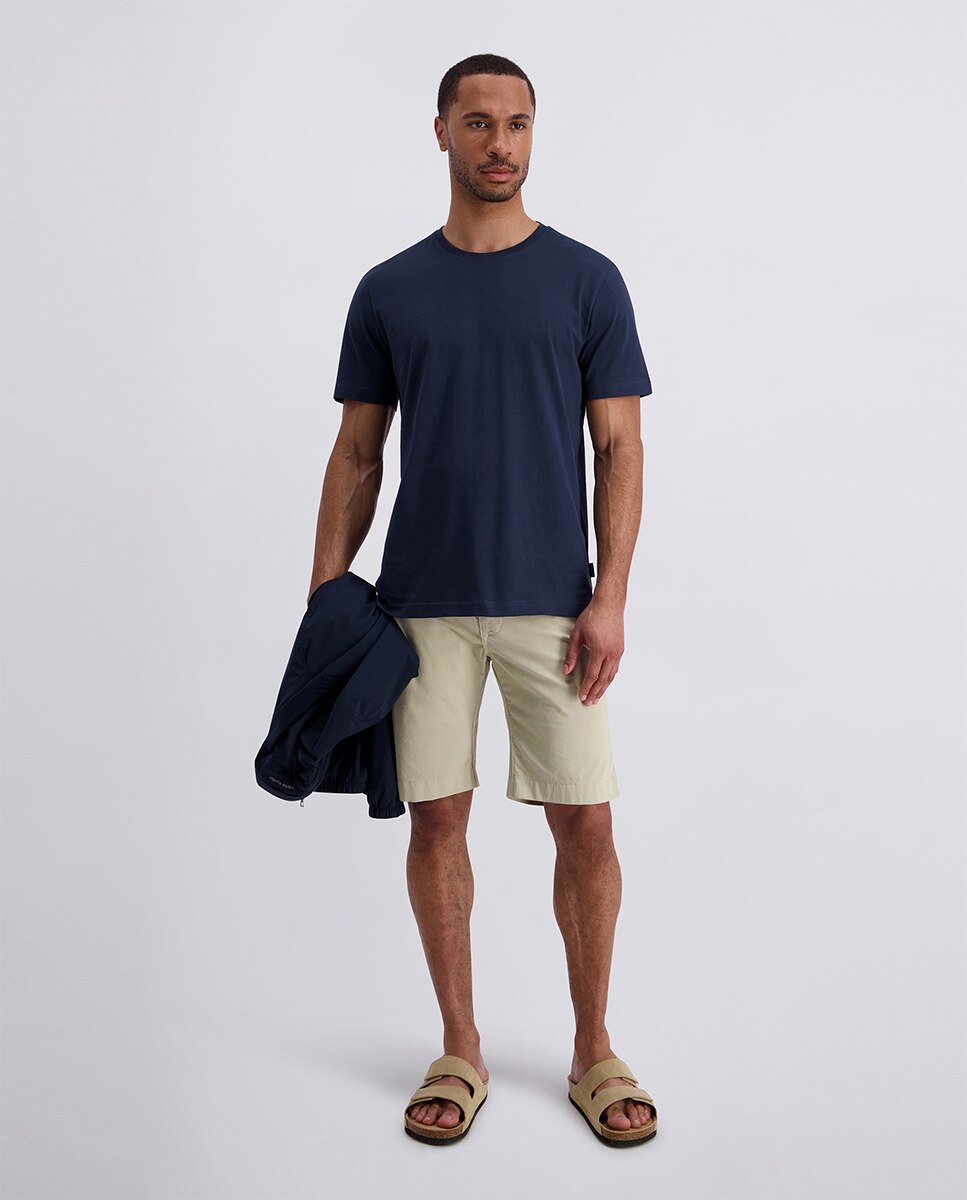 Bermudas de Popelina Regular Fit com Cós Elástica - Azul-Marinho Bege-6