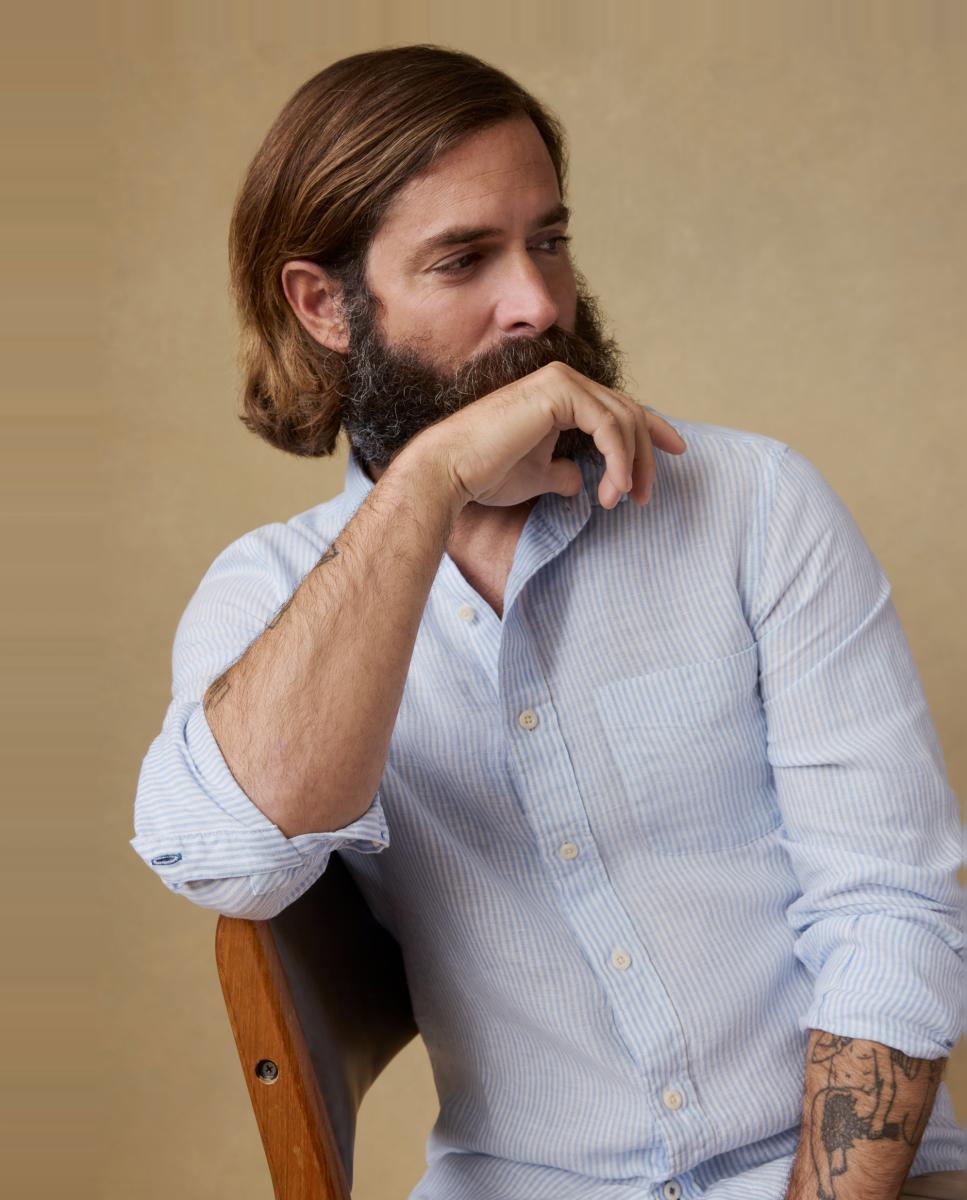 Camisa de hombre lisa manga larga - Faherty - Azul Azul-2