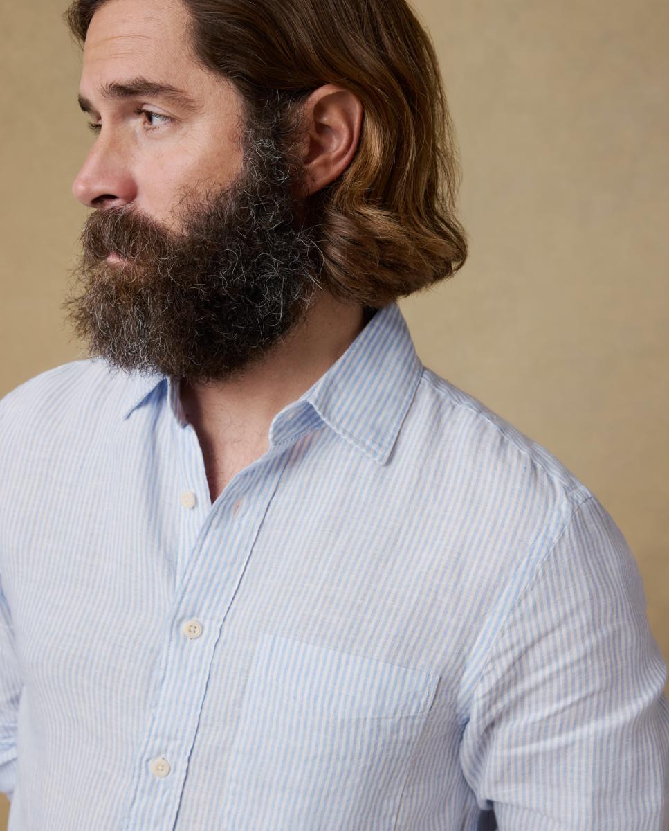 Camisa de hombre lisa manga larga - Faherty - Azul Azul-3