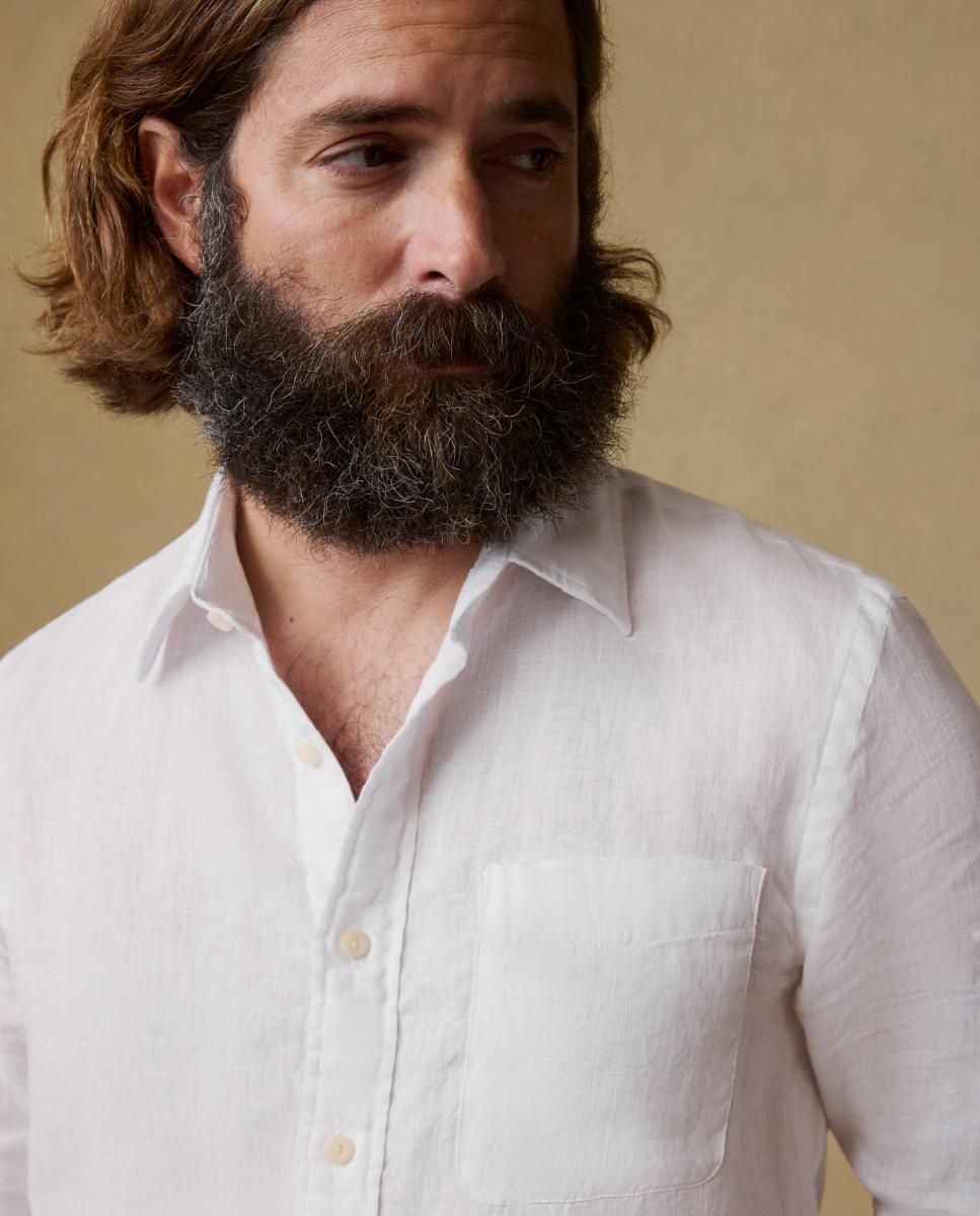 Camisa de hombre lisa manga larga - Faherty - Azul marino Blanco-2