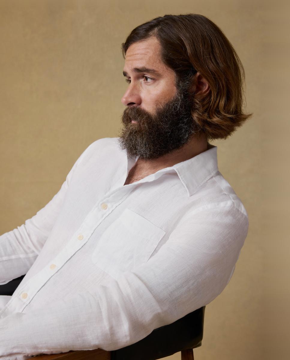 Camisa de hombre lisa manga larga - Faherty - Azul marino Blanco-3