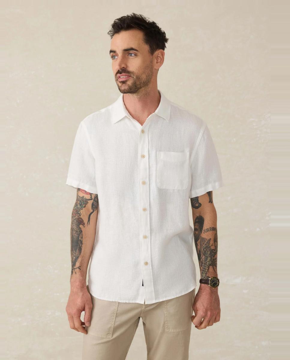 Camisa de hombre lisa manga corta - Faherty - Blanco Blanco-1