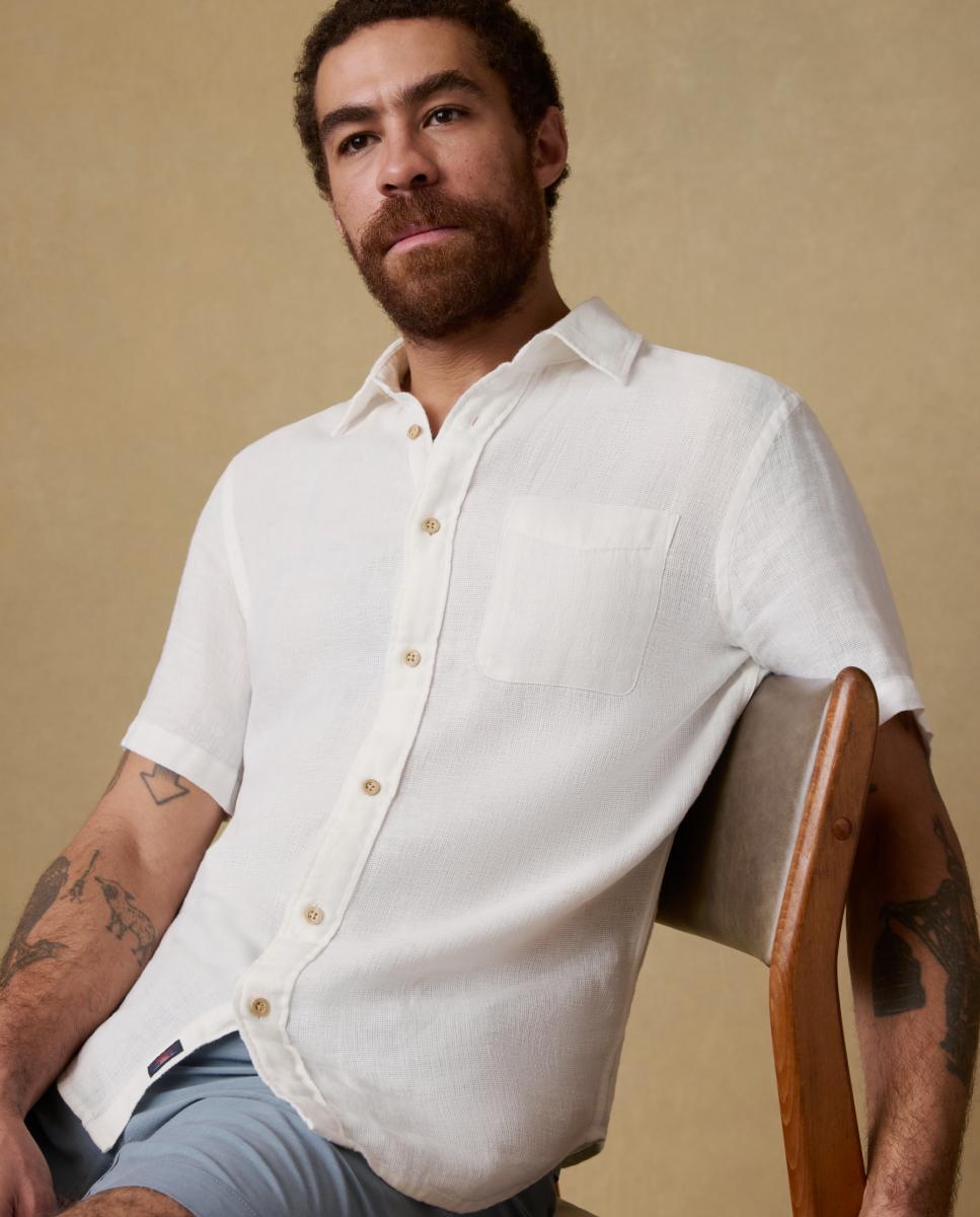 Camisa de hombre lisa manga corta - Faherty - Blanco Blanco-2