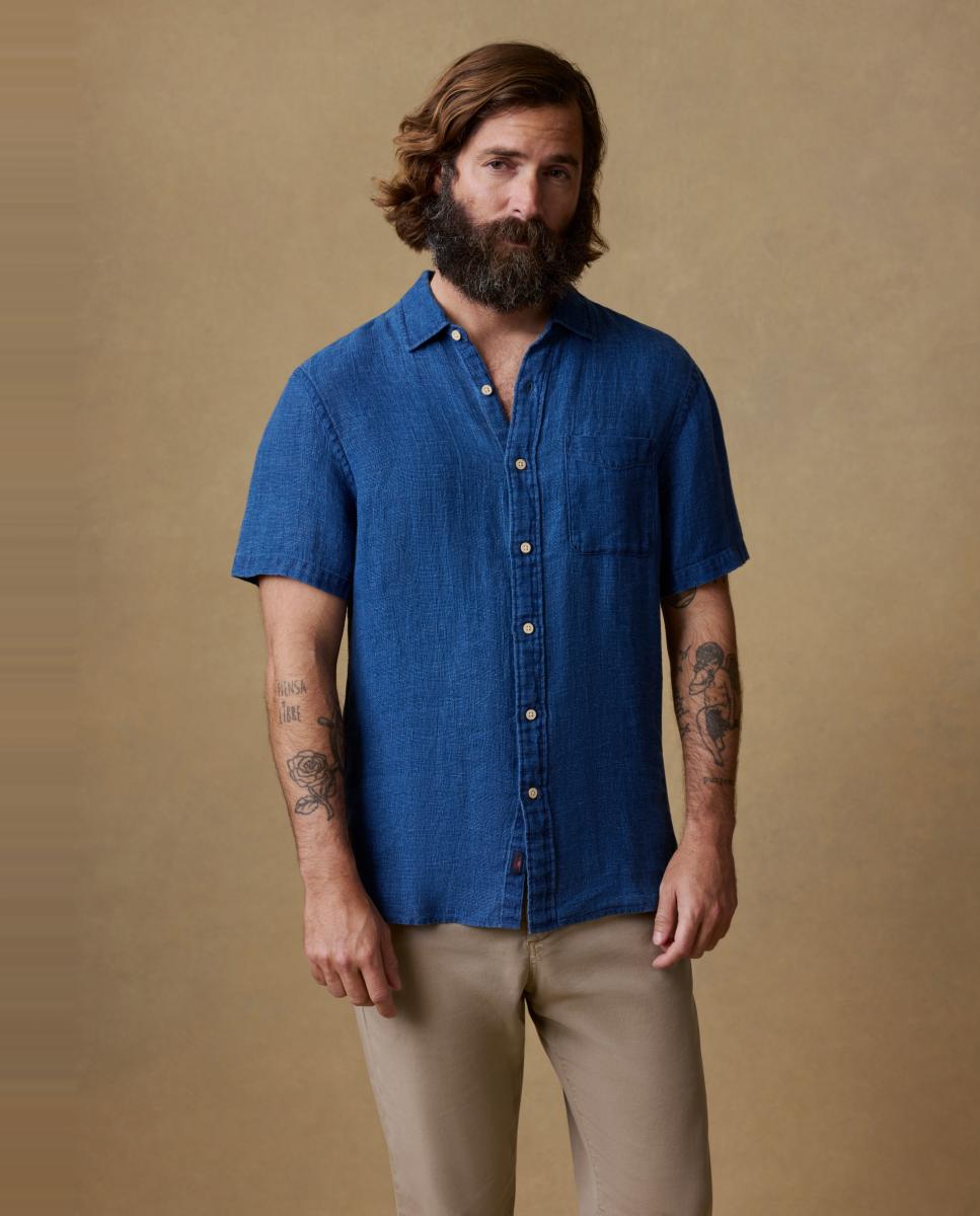 Imagen 1 de Camisa de hombre lisa manga corta - Faherty - Azul índigo Azul índigo