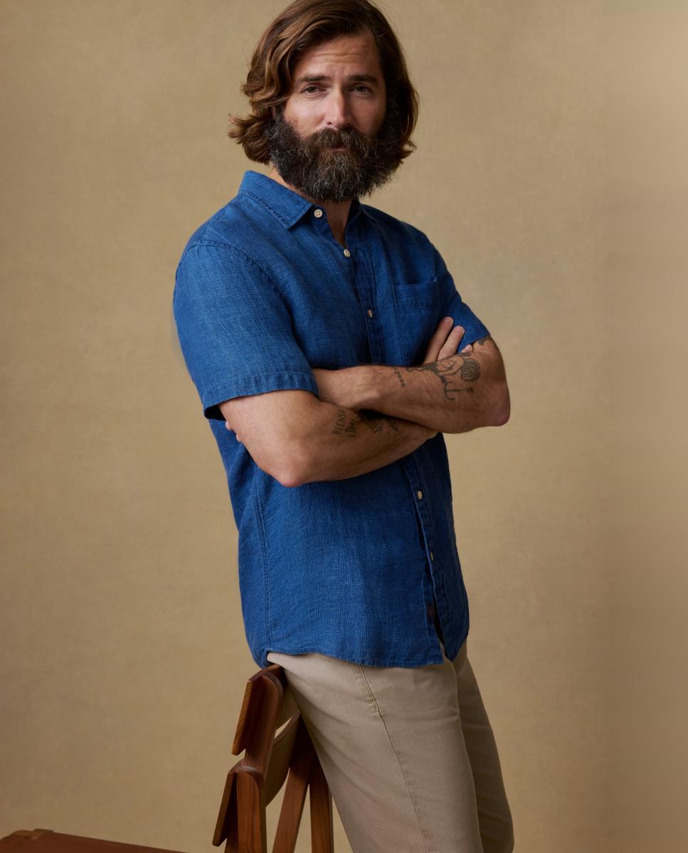 Imagen 3 de Camisa de hombre lisa manga corta - Faherty - Azul índigo Azul índigo