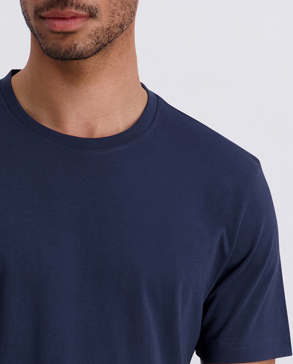 T-shirt Básica Mercerizada Custom Fit - Azul-Marinho Azul-3
