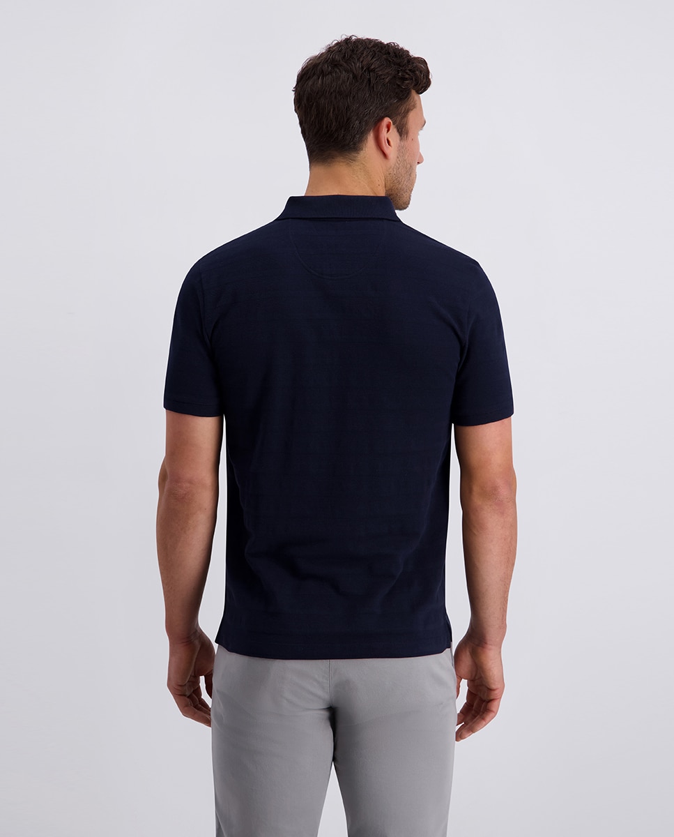 Polo Camisola de Malha Regular Fit Stripe - Branco Azul-marinho-2