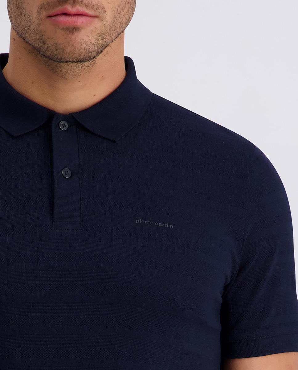 Polo Camisola de Malha Regular Fit Stripe - Branco Azul-marinho-3