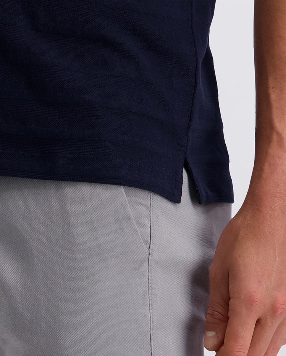 Polo Camisola de Malha Regular Fit Stripe - Branco Azul-marinho-4