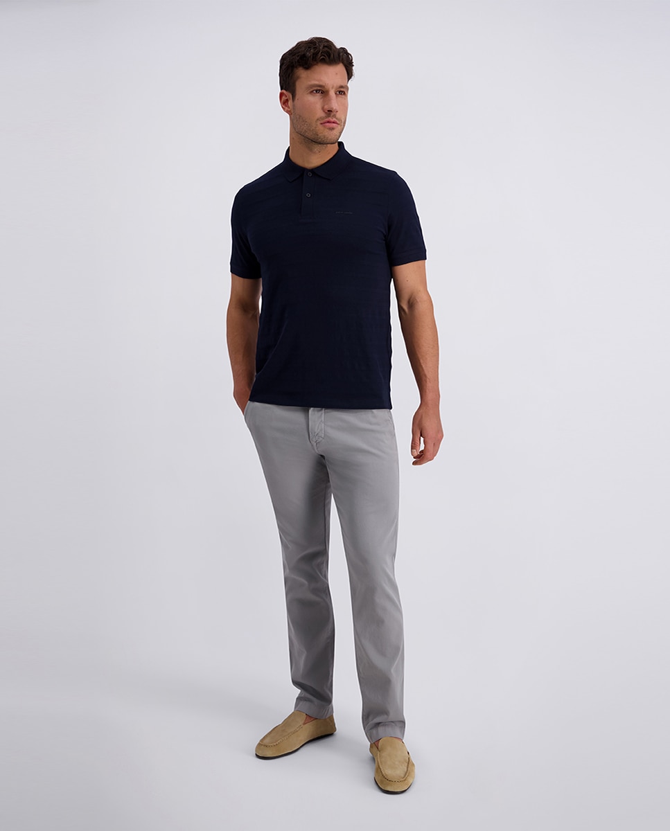 Polo Camisola de Malha Regular Fit Stripe - Branco Azul-marinho-5
