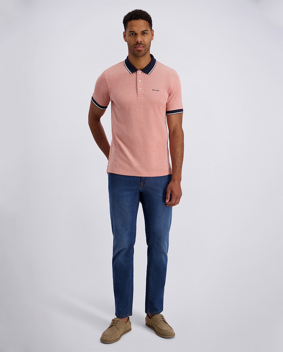 Polo Básico com Bolso Regular Fit Bitonal - Bege Vermelho-5