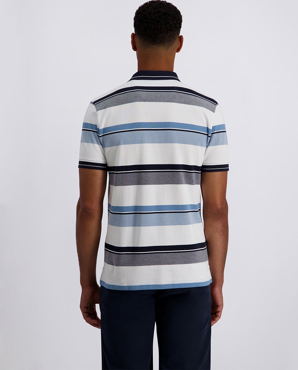 Polo de Algodão Regular Fit às Riscas Largas - Azul Azul-2