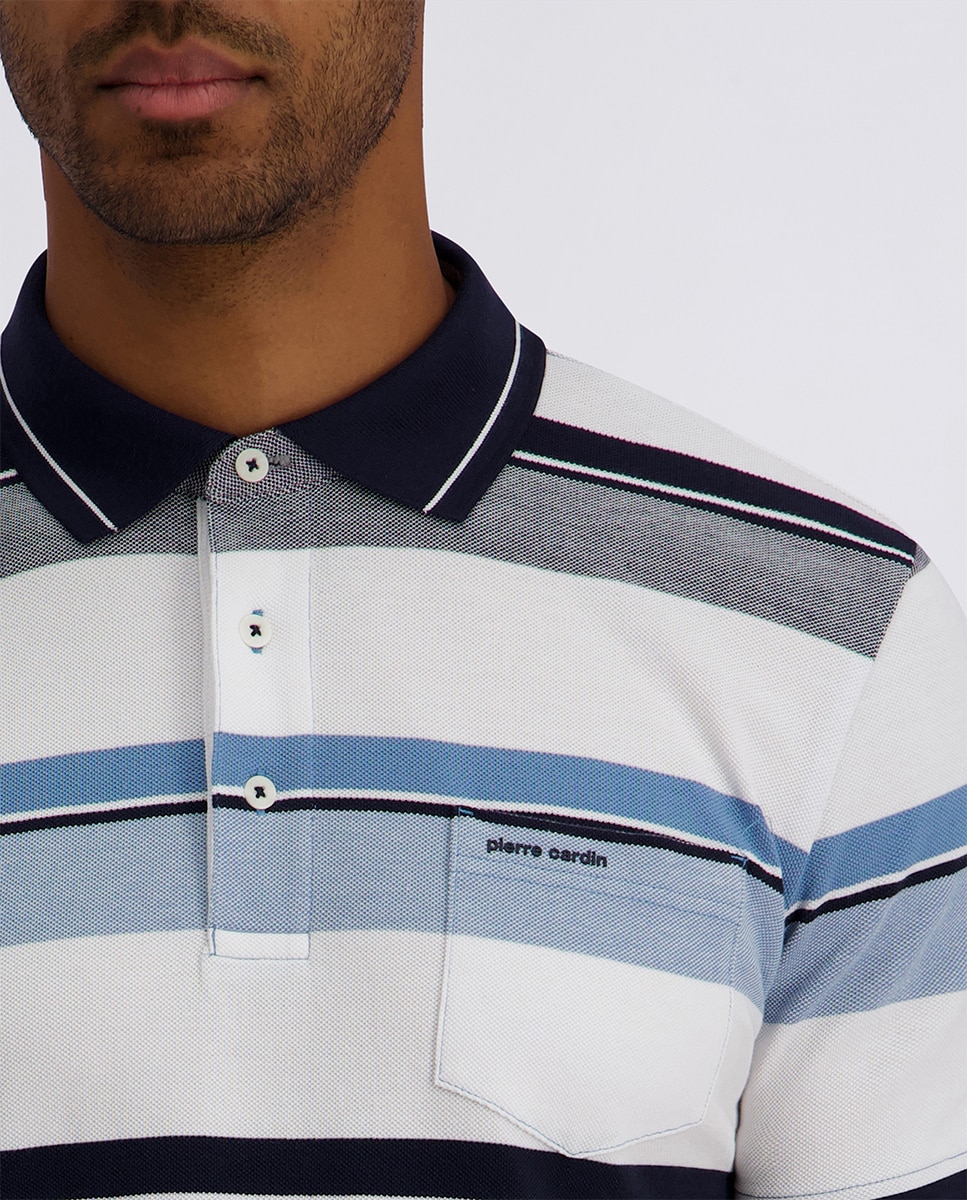 Polo de Algodão Regular Fit às Riscas Largas - Azul Azul-3