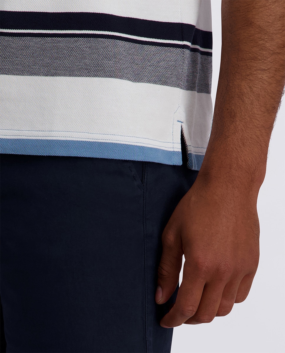Polo de Algodão Regular Fit às Riscas Largas - Azul Azul-4