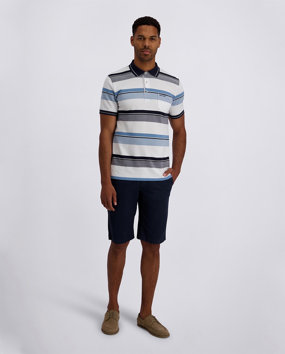 Polo de Algodão Regular Fit às Riscas Largas - Azul Azul-5