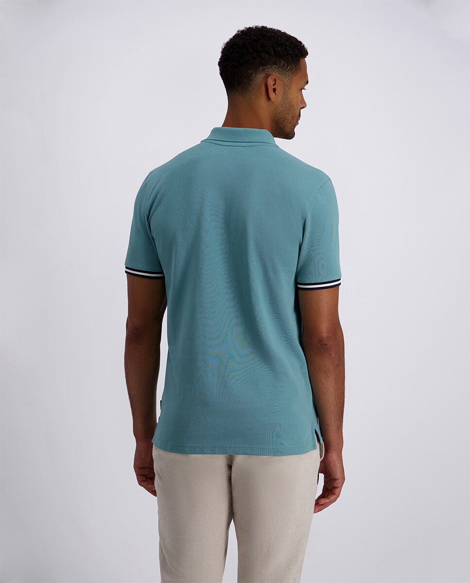 Polo Básico de Performance Piqué Regular Fit - Branco Azul-2