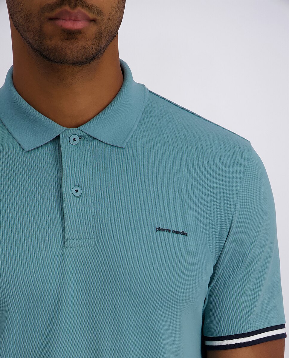 Polo Básico de Performance Piqué Regular Fit - Branco Azul-4