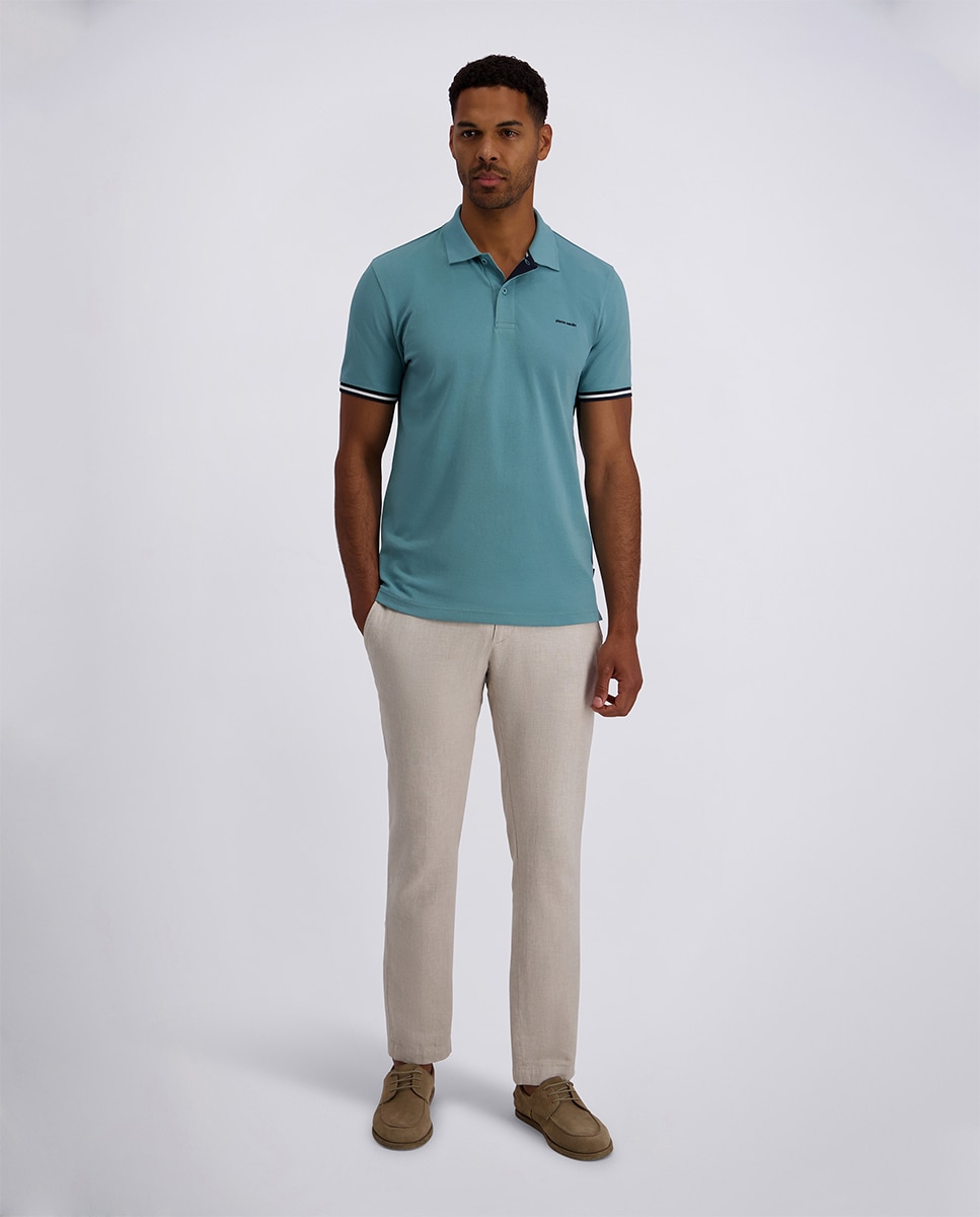 Polo Básico de Performance Piqué Regular Fit - Branco Azul-5