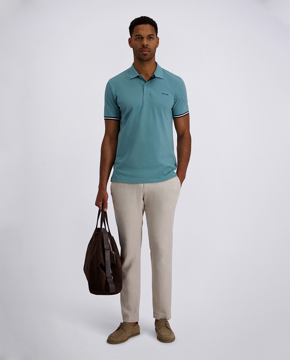 Polo Básico de Performance Piqué Regular Fit - Branco Azul-6